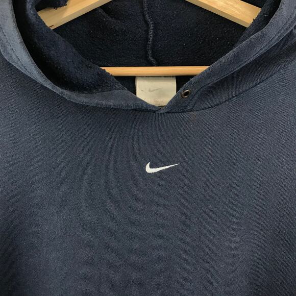 Vintage Y2K NIKE‎ Center Mini Swoosh Check Hoodie Faded Navy Blue Sz 2XL - Picture 3 of 15